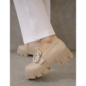 Anthropologie Alohas Trailblazer Crystal Beige Loafer Shoe Sz EU 39 US 8 New